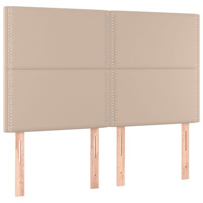 vidaXL sengegavl med LED-lys 144x5x118/128 cm kunstlæder cappuccino