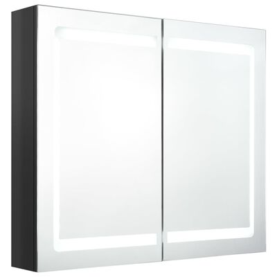 vidaXL badeværelsesskab med spejl + LED-lys 80x12x68 cm skinnende sort