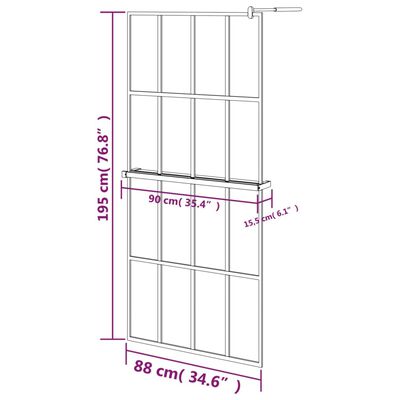 vidaXL brusevæg med hylde 90x195 cm sikkerhedsglas og aluminium sort