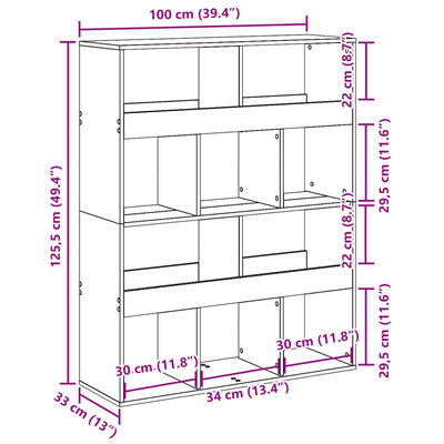 vidaXL bogreol 100x33x125,5 cm konstrueret træ kunsteg