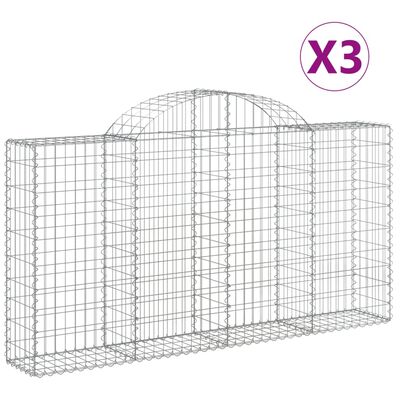 vidaXL buede gabionkurve 3 stk. 200x30x100/120 cm galvaniseret jern