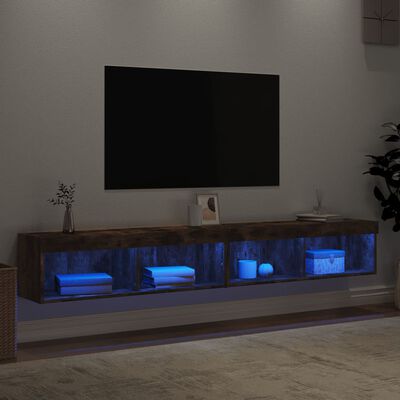 vidaXL tv-borde 2 stk. med LED-lys 100x30x30 cm røget egetræsfarve