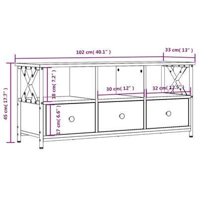 vidaXL tv-bord 102x33x45 cm konstrueret træ og jern brun egetræsfarve