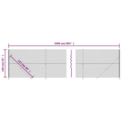 vidaXL trådhegn med flange 1,4x25 m sølvfarvet