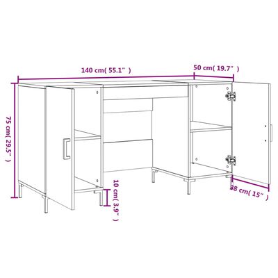 vidaXL skrivebord 140x50x75 cm konstrueret træ brun egetræsfarve