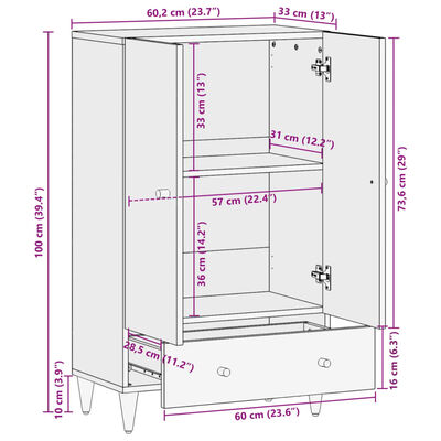 vidaXL skab 60x33x100 cm massivt mangotræ