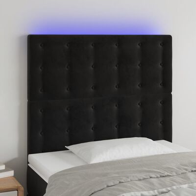 vidaXL sengegavl med LED-lys 90x5x118/128 cm fløjl sort