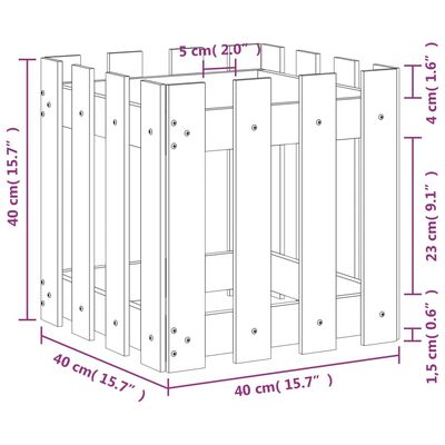 vidaXL plantekasse med stakitdesign 40x40x40 cm massivt fyrretræ sort