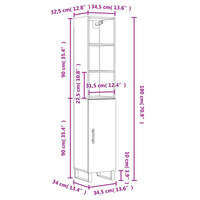 vidaXL skab 34,5x34x180 cm konstrueret træ betongrå