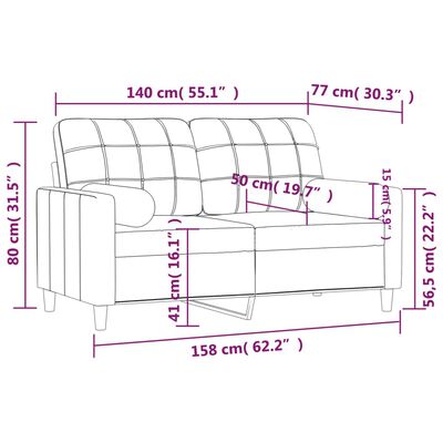 vidaXL 2-personers sofa med pyntepuder 140 cm stof sort