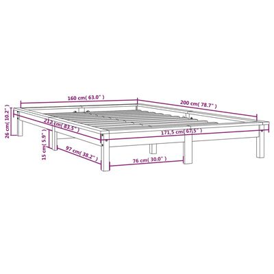 vidaXL sengeramme 160x200 cm massivt fyrretræ gyldenbrun