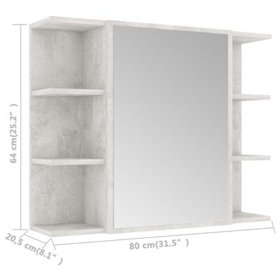 vidaXL badeværelsesskab spejl 80x20,5x64 cm konstrueret træ betongrå