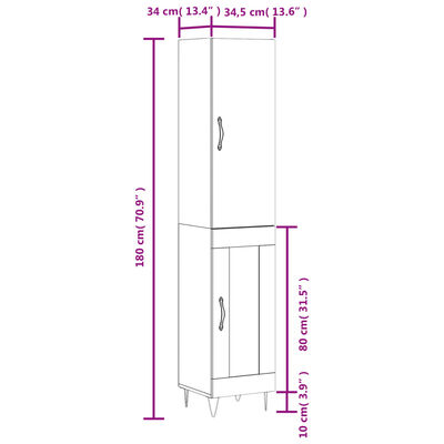 vidaXL skab 34,5x34x180 cm konstrueret træ hvid