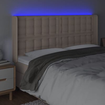 vidaXL sengegavl med LED-lys 203x16x118/128 cm kunstlæder cappuccino