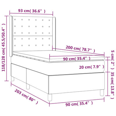 vidaXL kontinentalseng med LED-lys 90x200 cm stof mørkegrå