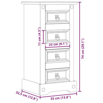 vidaXL sengebord Corona 35x32,5x74 cm massivt fyrretræ