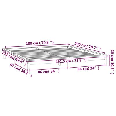 vidaXL sengeramme med LED 180x200 cm super kingsize massivt træ grå