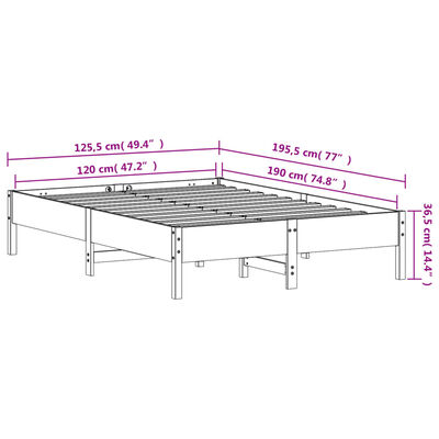 vidaXL sengeramme uden madras 120x190 cm massivt fyrretræ hvid