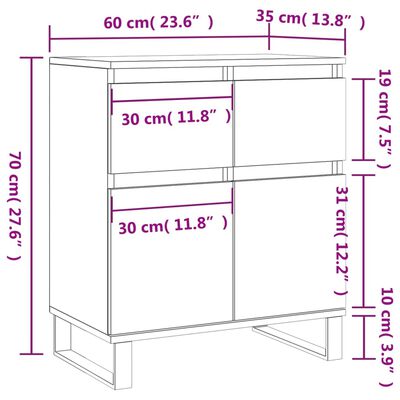 vidaXL skænk 60x35x70 cm konstrueret træ brun egetræsfarve