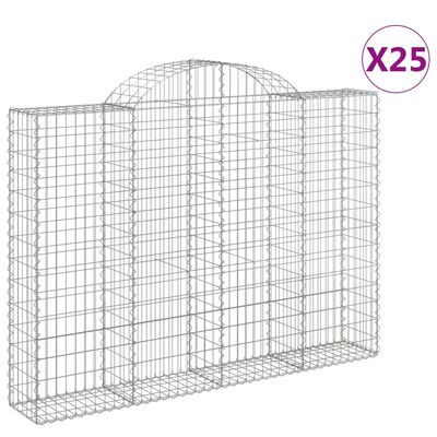 vidaXL buede gabionkurve 25 stk. 200x30x140/160 cm galvaniseret jern