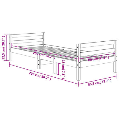 vidaXL sengeramme uden madras 80x200 cm massivt fyrretræ gyldenbrun