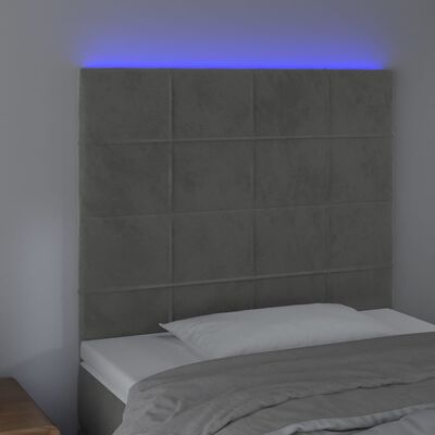 vidaXL sengegavl med LED-lys 90x5x118/128 cm fløjl lysegrå