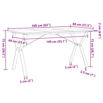 vidaXL spisebord 160x80x75 cm Y-stel massivt fyrretræ og støbejern