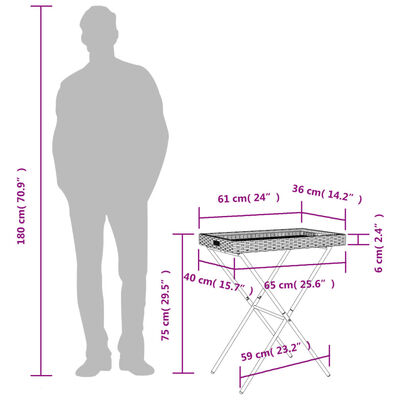 vidaXL bakkebord 65x40x75 cm polyrattan sort