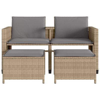 vidaXL 2-personers havesofa med bord og skamler polyrattan beige