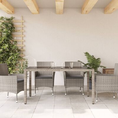 vidaXL havebord med glastop 150x90x75 cm polyrattan grå