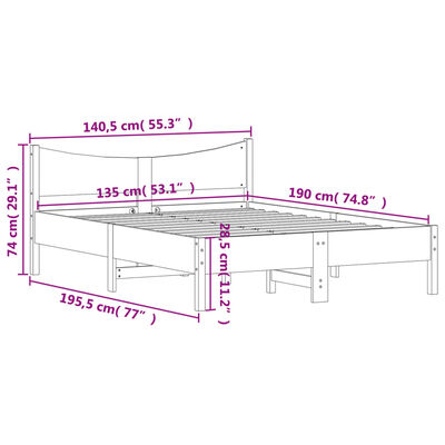 vidaXL sengeramme uden madras 135x190 cm massivt fyrretræ hvid