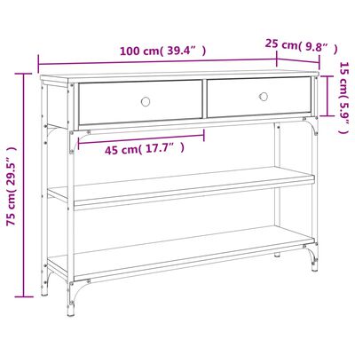 vidaXL konsolbord 100x25x75 cm konstrueret træ brun egetræsfarve