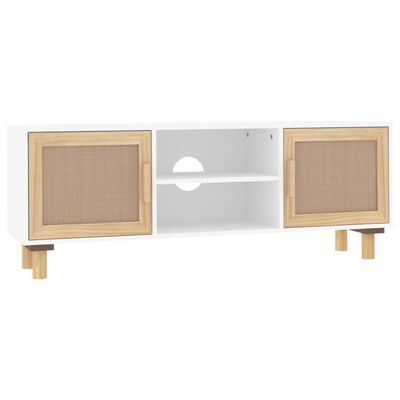 vidaXL tv-bord 105x30x40 cm massivt fyrretræ og naturlig rattan hvid