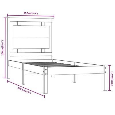 vidaXL sengeramme 90x190 cm Single massivt træ sort