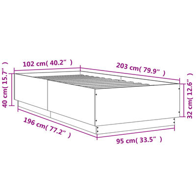 vidaXL sengeramme med LED-lys 100x200 cm konstrueret træ grå sonoma-eg