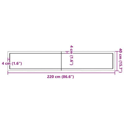 vidaXL bordplade til badeværelse 220x40x(2-6) cm massivt træ lysebrun