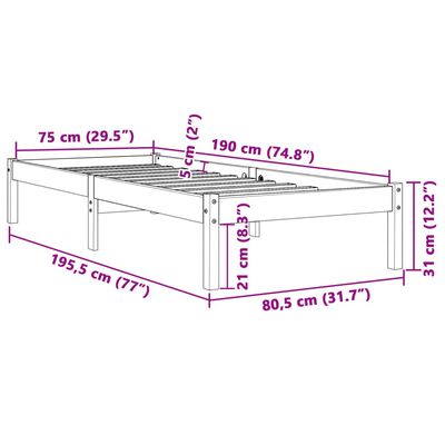 vidaXL sengeramme uden madras 75x190 cm massivt fyrretræ gyldenbrun