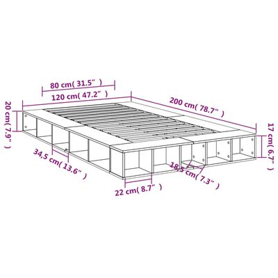 vidaXL sengestel 120x200 cm konstrueret træ røget eg