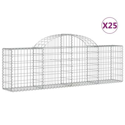 vidaXL buede gabionkurve 25 stk. 200x30x60/80 cm galvaniseret jern