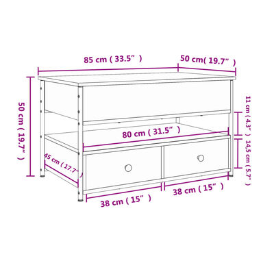 vidaXL sofabord 85x50x50 cm konstrueret træ og metal røget eg