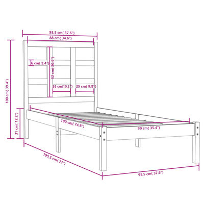 vidaXL sengeramme 90x190 cm massivt træ