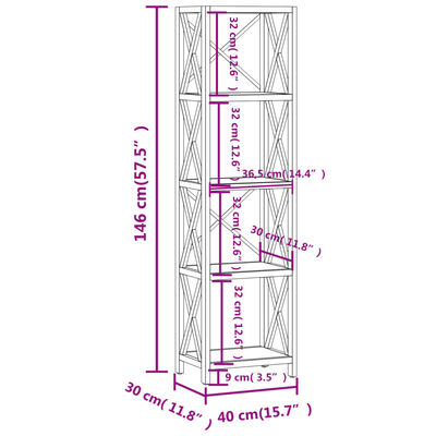 vidaXL reol med 5 hylder 40x30x146 cm massivt egetræ