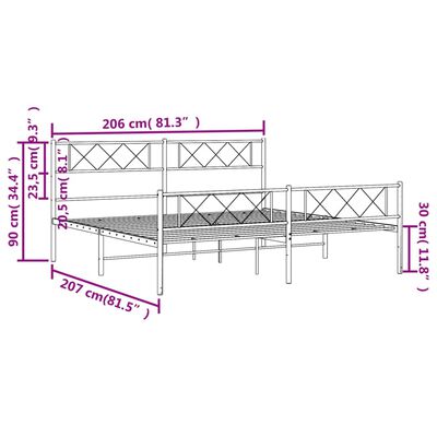 vidaXL sengeramme med sengegavl og fodgærde 200x200 cm metal hvid