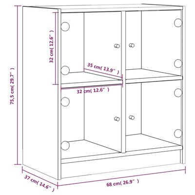 vidaXL skab med glaslåger 68x37x75,5 cm grå sonoma-eg