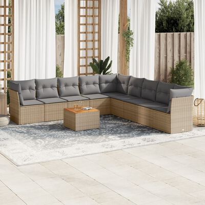 vidaXL havesofasæt 10 dele med hynder polyrattan beige