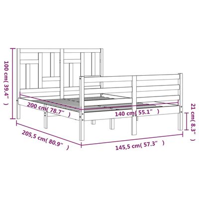 vidaXL sengeramme med sengegavl 140x200 cm massivt træ hvid