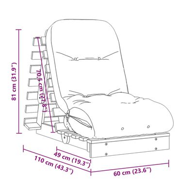 vidaXL futon med madras 60x206x11 cm massivt fyrretræ gyldenbrun