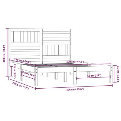 vidaXL sengeramme 120x190 cm Small Double massivt fyrretræ gyldenbrun