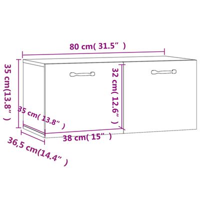 vidaXL vægskab 80x36,5x35 cm konstrueret træ røget egetræsfarve