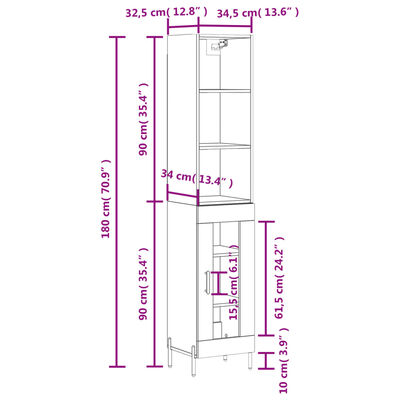 vidaXL skab 34,5x34x180 cm konstrueret træ hvid højglans